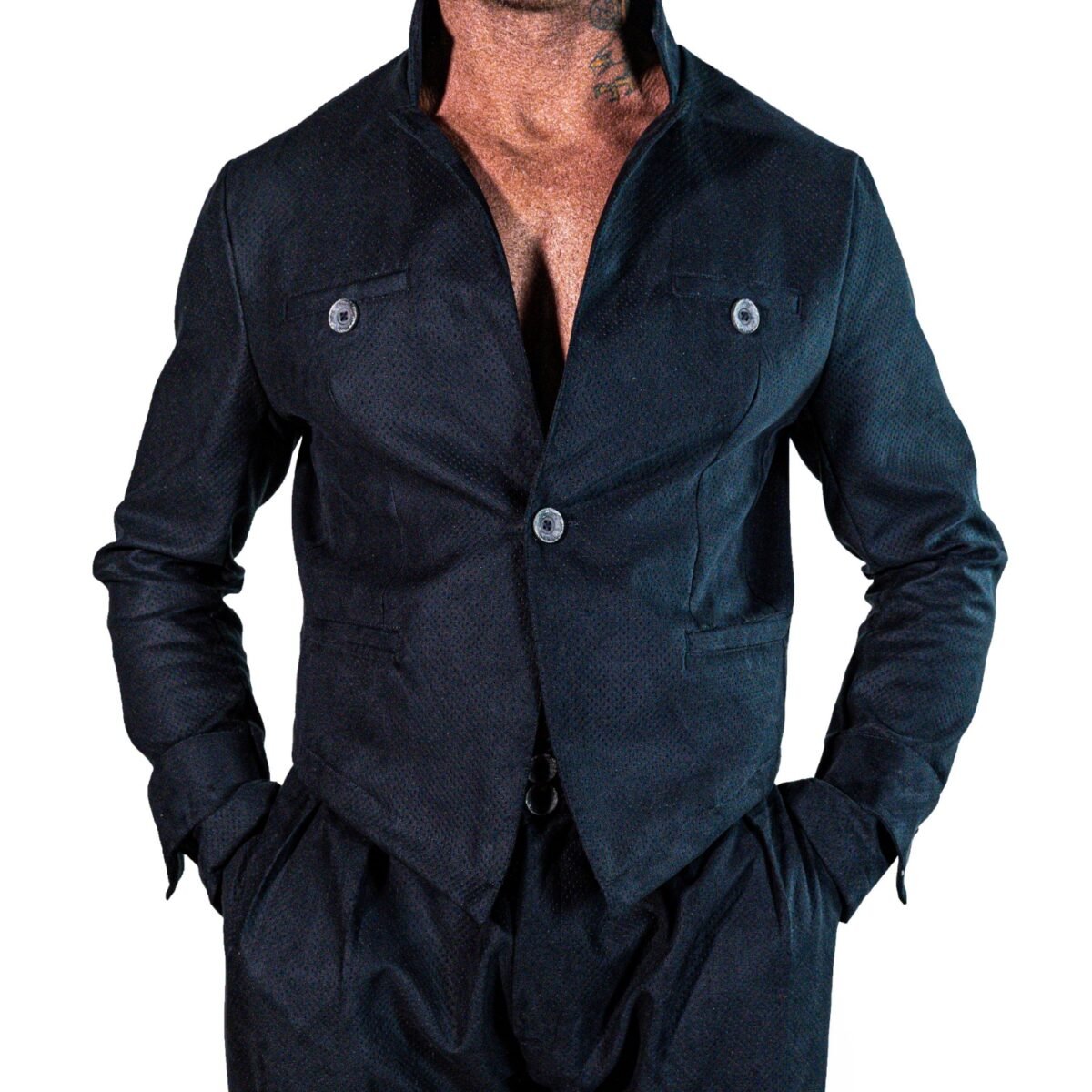 Abito Cropped Sartoriale in Alcantara Nera | Juri Carissimi