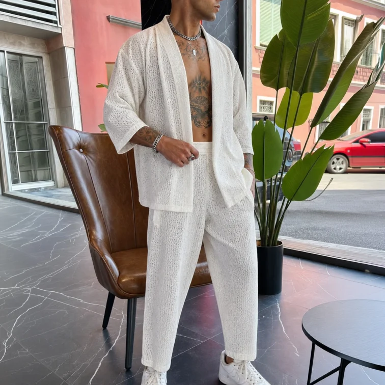 Completo Japan traforato bianco con manica 3/4 - Abbigliamento Sartoriale Made In Italy - Juri Carissimi