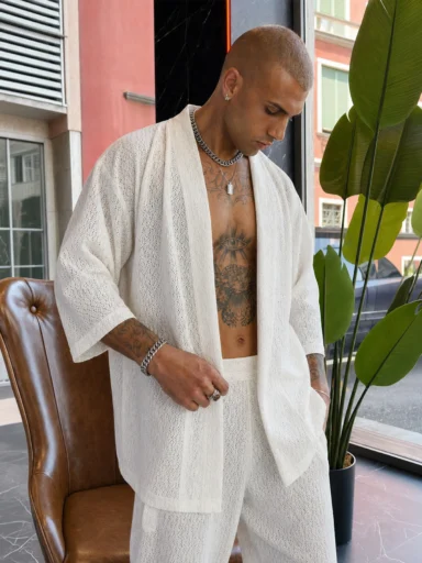 Kimono in Cotone forato bianco